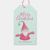 Niedlich Gnome Mint Grün und Rosa Frohe Weihnachte Geschenkanhänger (Rückseite)