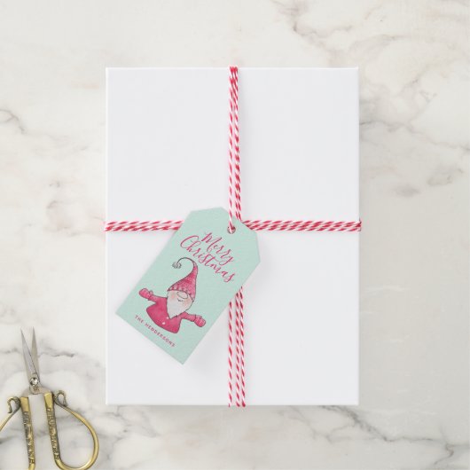 Niedlich Gnome Mint Grün und Rosa Frohe Weihnachte Geschenkanhänger (Mit Garn)