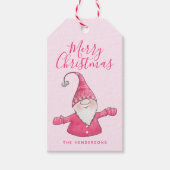 Niedlich Gnome Mit Monogramm Pink Frohe Weihnachte Geschenkanhänger (Vorderseite)