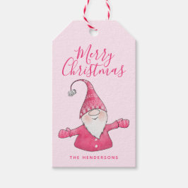 Niedlich Gnome Mit Monogramm Pink Frohe Weihnachte Geschenkanhänger
