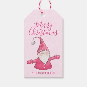 Niedlich Gnome Mit Monogramm Pink Frohe Weihnachte Geschenkanhänger
