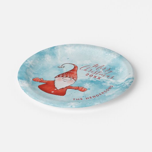 Niedlich Gnome Moderne Weihnachten an der Küste Pappteller (Schrägansicht)