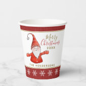 Niedlich Gnome Personalisiert Red White Christmas  Pappbecher (Vorderseite)