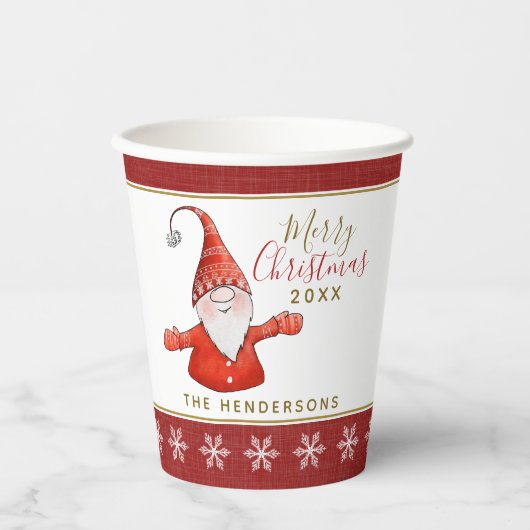 Niedlich Gnome Personalisiert Red White Christmas  Pappbecher (Vorderseite)