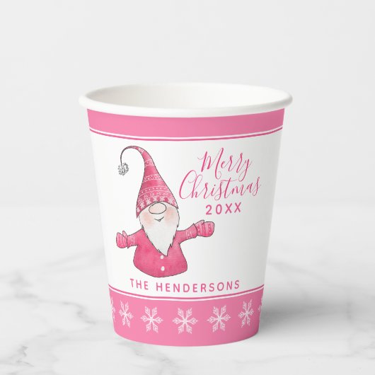 Niedlich Gnome Personalisiert White Pink Weihnacht Pappbecher (Vorderseite)