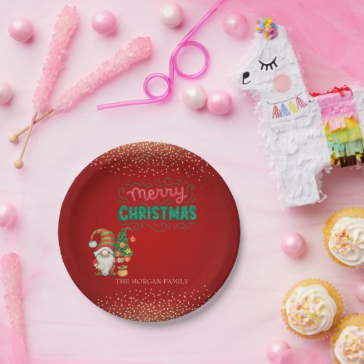 Niedlich Gnome Pine Tree Confetti Rot Frohe Weihna Pappteller (Party)