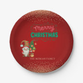 Niedlich Gnome Pine Tree Confetti Rot Frohe Weihna Pappteller (Vorderseite)