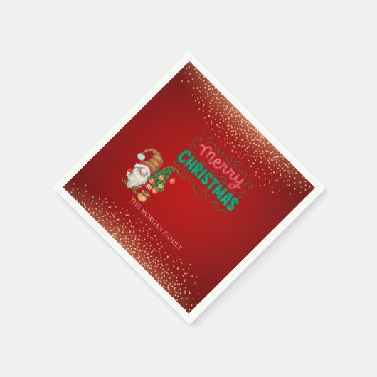 Niedlich Gnome Pine Tree Confetti Rot Frohe Weihna Serviette (Ecke)