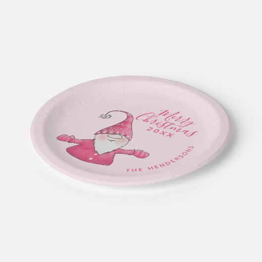 Niedlich Gnome Pink Custom Frohe Weihnachten Pappteller (Schrägansicht)