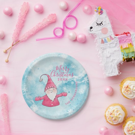 Niedlich Gnome Pink und Blue Custom Frohe Weihnach Pappteller (Party)
