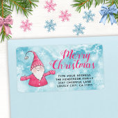 Niedlich Gnome Snowy Blue und Pink Frohe Weihnacht Adressaufkleber