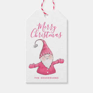 Niedlich Gnome Weiß und Rosa Frohe Weihnachten Geschenkanhänger