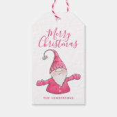 Niedlich Gnome Weiß und Rosa Frohe Weihnachten Geschenkanhänger (Rückseite)