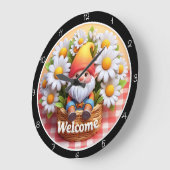 Niedlich Gnome Welcome Daisy Clock Große Wanduhr (Winkel)