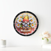 Niedlich Gnome Welcome Daisy Clock Große Wanduhr (Zuhause)