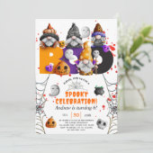 Niedlich gnomes BOO Halloween Kindergeburtstag Einladung (Stehend Vorderseite)
