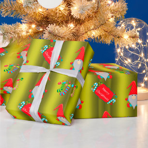 Niedlich Gnomes Chartreuse Green Weihnachten Geschenkpapier