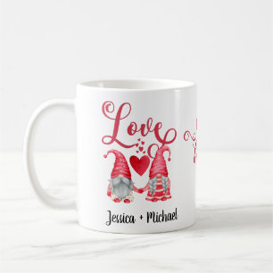 Niedlich Gnomes Couple Red Hearts Liebe Typografie Kaffeetasse