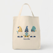 Niedlich Gnomes Gold Blue Gingham Tragetasche (Vorne)