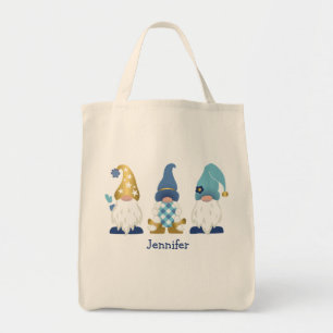 Niedlich Gnomes Gold Blue Gingham Tragetasche