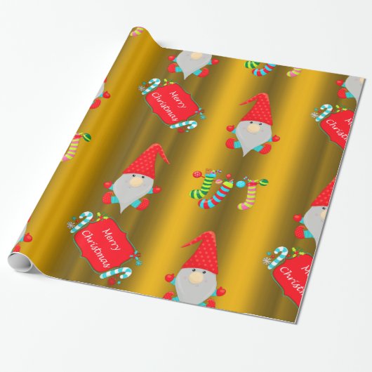 Niedlich Gnomes Gold Weihnachten Geschenkpapier (Ungerollt)