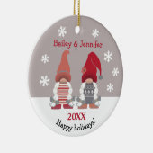 Niedlich Gnomes Happy Holidays Nordic Red Pink Gra Keramik Ornament (Rechts)