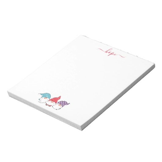 Niedlich Gnomes Hope Script Weihnachten Notizblock (Rotiert)