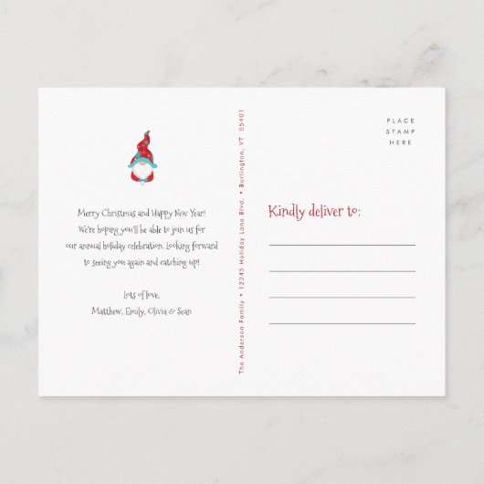 Niedlich Gnomes Moderne Weihnachtsfeier Festlich Einladungspostkarte (Rückseite)