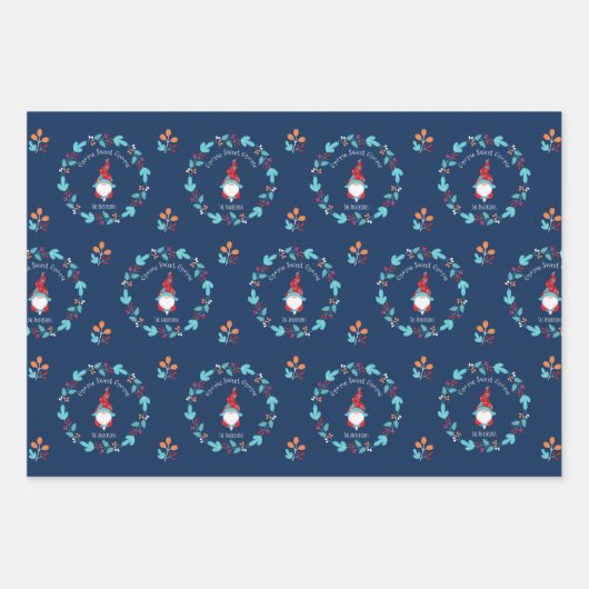 Niedlich Gnomes Snowflakes Blumenstrauß Blauer Nam Geschenkpapier Set (Vorderseite 3)