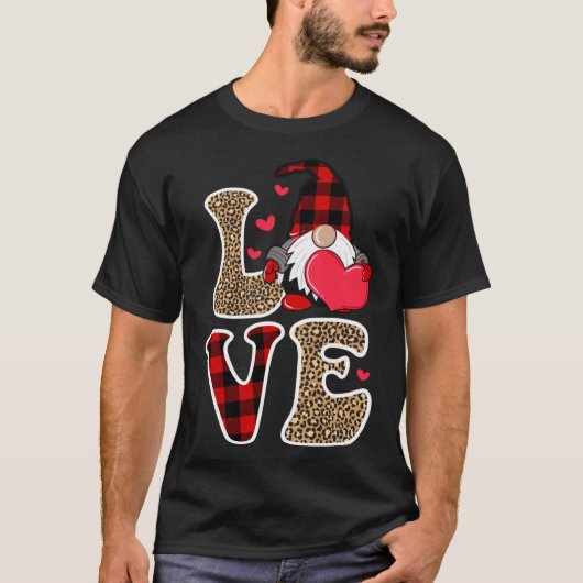 Niedlich Gnomes Valentines Liebe Leopard Kariertes T-Shirt (Vorderseite)