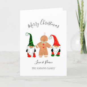 Niedlich Gnomes Watercolor Weihnachtsmann Lebkuche Feiertagskarte