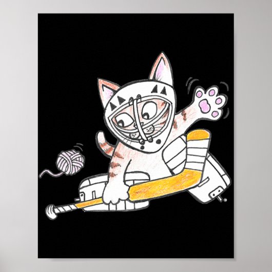 Niedlich GOALIE Kitten Cat Playing Hockey Poster (Vorne)