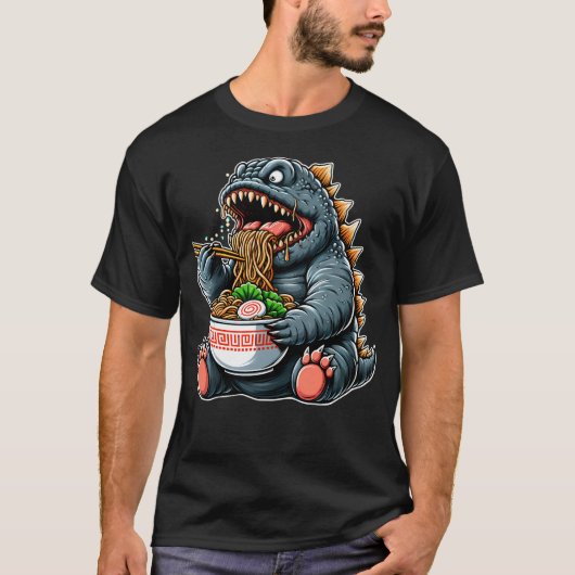 Niedlich Godzilla Eating Ramen T-Shirt (Vorderseite)