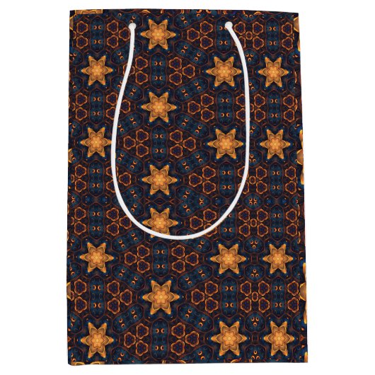 Niedlich Gold Blume Stars Blau Mittlere Geschenktüte (Vorderseite)