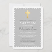 NIEDLICH GOLD CROSS Moderne Taufe klopfen Rand gra Einladung (Vorderseite)