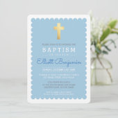NIEDLICH GOLD CROSS Moderne Taufkirche blau Einladung (Stehend Vorderseite)