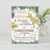 Niedlich Gold Dinosaurier Kindergeburtstag Dino Tr Einladung (Stehend Vorderseite)