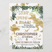 Niedlich Gold Dinosaurier Kindergeburtstag Dino Tr Einladung (Vorne/Hinten)