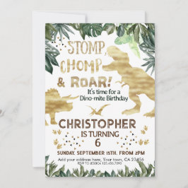 Niedlich Gold Dinosaurier Kindergeburtstag Dino Tr Einladung