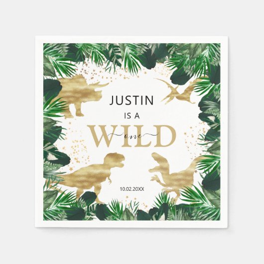 Niedlich Gold Dinosaurier Kindergeburtstag Dino Tr Serviette (Vorderseite)