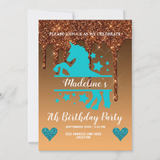 Niedlich Gold Dripping Glitzer Unicorn Einladung