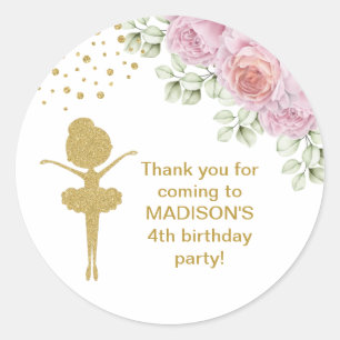Niedlich Gold Glitzer Ballerina Geburtstagskleber Runder Aufkleber