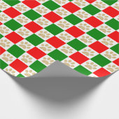 Niedlich Gold Glitzer Paw Print Red Green Checked Geschenkpapier (Ecke)
