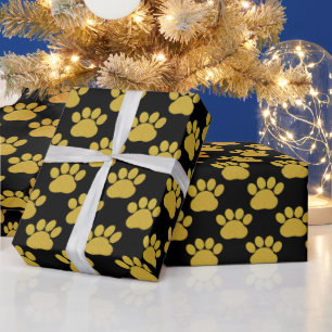 Niedlich Gold Glitzer Paw Prints Pet Lovers Black Geschenkpapier
