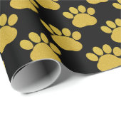 Niedlich Gold Glitzer Paw Prints Pet Lovers Black Geschenkpapier (Rolleneckpunkt)
