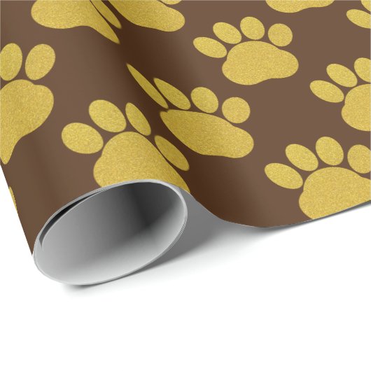 Niedlich Gold Glitzer Paw Prints Pet Lovers Brown Geschenkpapier (Rolleneckpunkt)