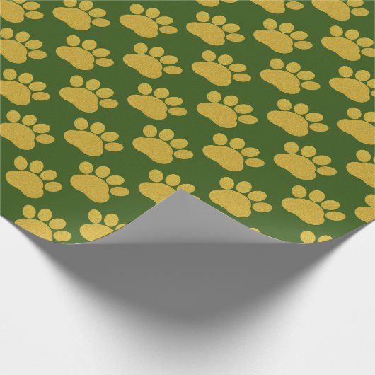 Niedlich Gold Glitzer Paw Prints Pet Lovers Green Geschenkpapier (Ecke)