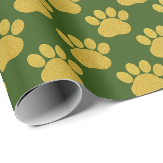 Niedlich Gold Glitzer Paw Prints Pet Lovers Green Geschenkpapier (Rolleneckpunkt)