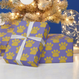Niedlich Gold Glitzer Paw Prints Pet Lovers lila Geschenkpapier