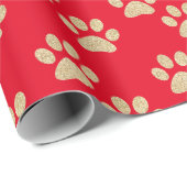 Niedlich Gold Glitzer Paw Prints Pet Lovers Red Geschenkpapier (Rolleneckpunkt)